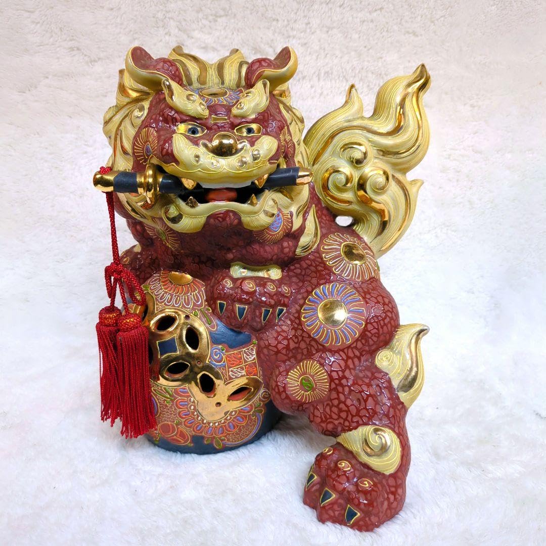 Amazon.co.jp: 九谷 玉乗り獅子魔除け獅子狛犬 縁起物 八栄窯 須
