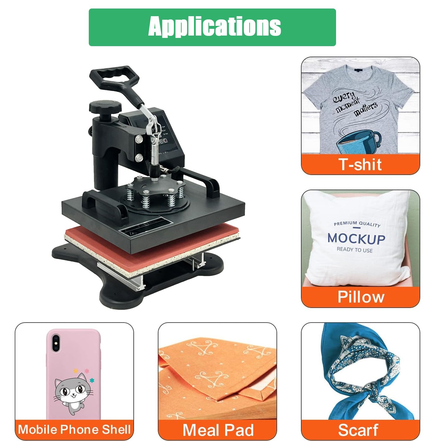 Hitzepresse Transferpresse Schwarz 25x30cm, Heißpresse Maschine Textilpresse Multifunktionale Sublimation T-Shirtpresse 360-Grad-Drehbar, Keine Montage erforderlich