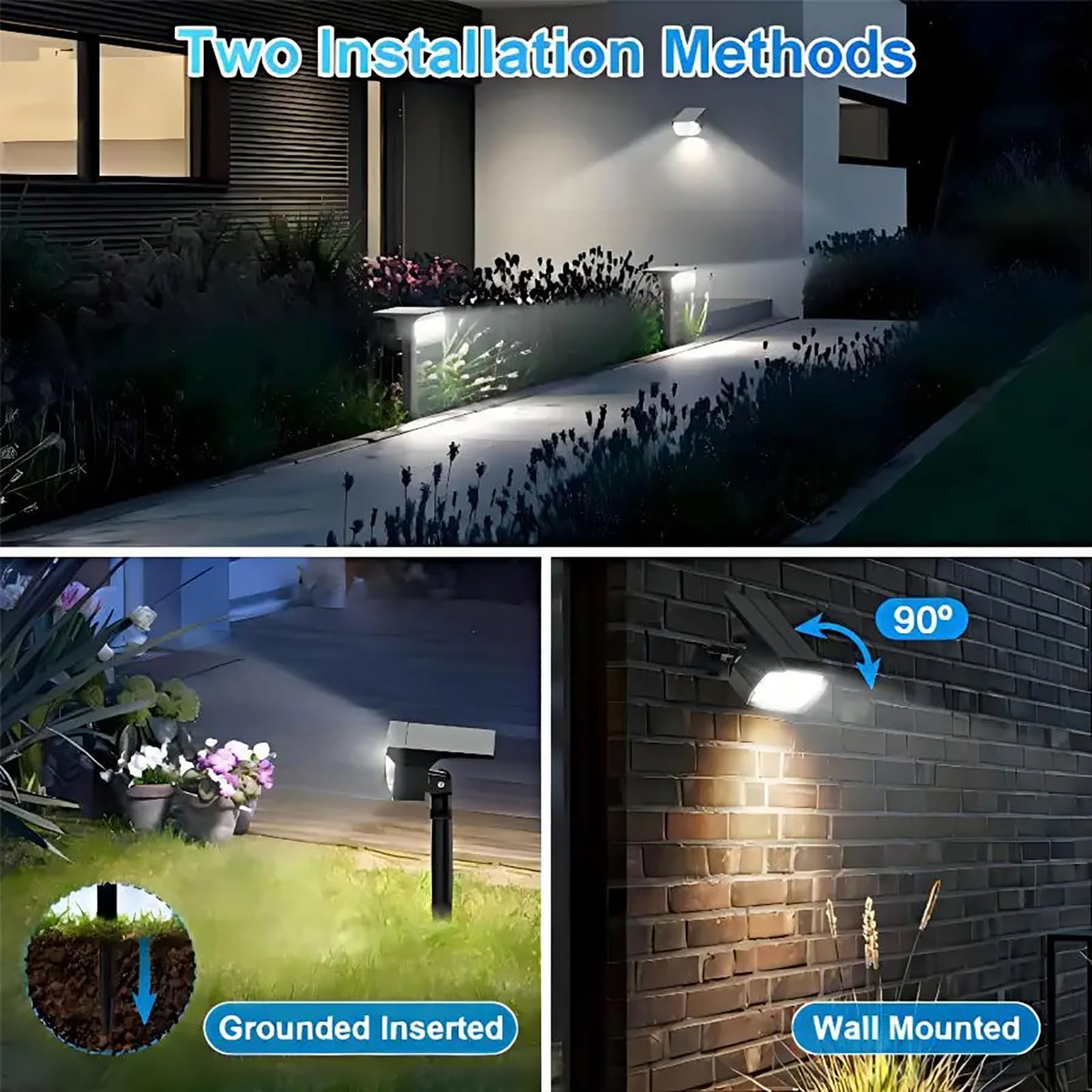 ZbOLi 2 Confezioni da Esterno 48 LED faretti solari paesaggistici 2 in 1, Tre modalità di Illuminazione faretti paesaggistici ad energia Solare, per Patio, vialetto, Stagno, terrazza