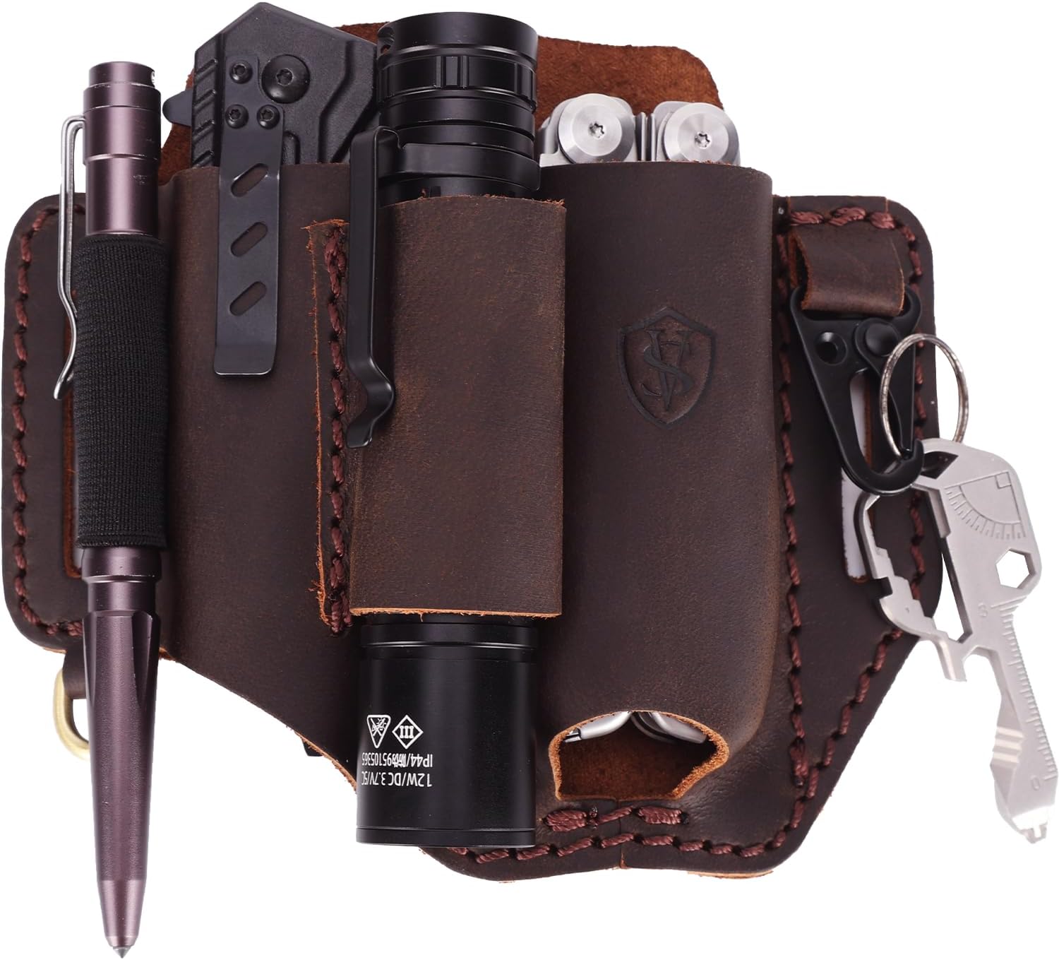STAR VISTA Armando-1 Full Grain Leather Multitool Sheath,EDC Belt Tool Holster, EDC Multitool Organizer, Heavy-Duty Stitches, Gift for Men, Dark Brown