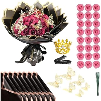 Glitter Rose Bouquet Pack of 24 DIY Fake Glitter Light Pink Bouquets with Crown for Gifts Wedding Anniversary Engagement Birthday