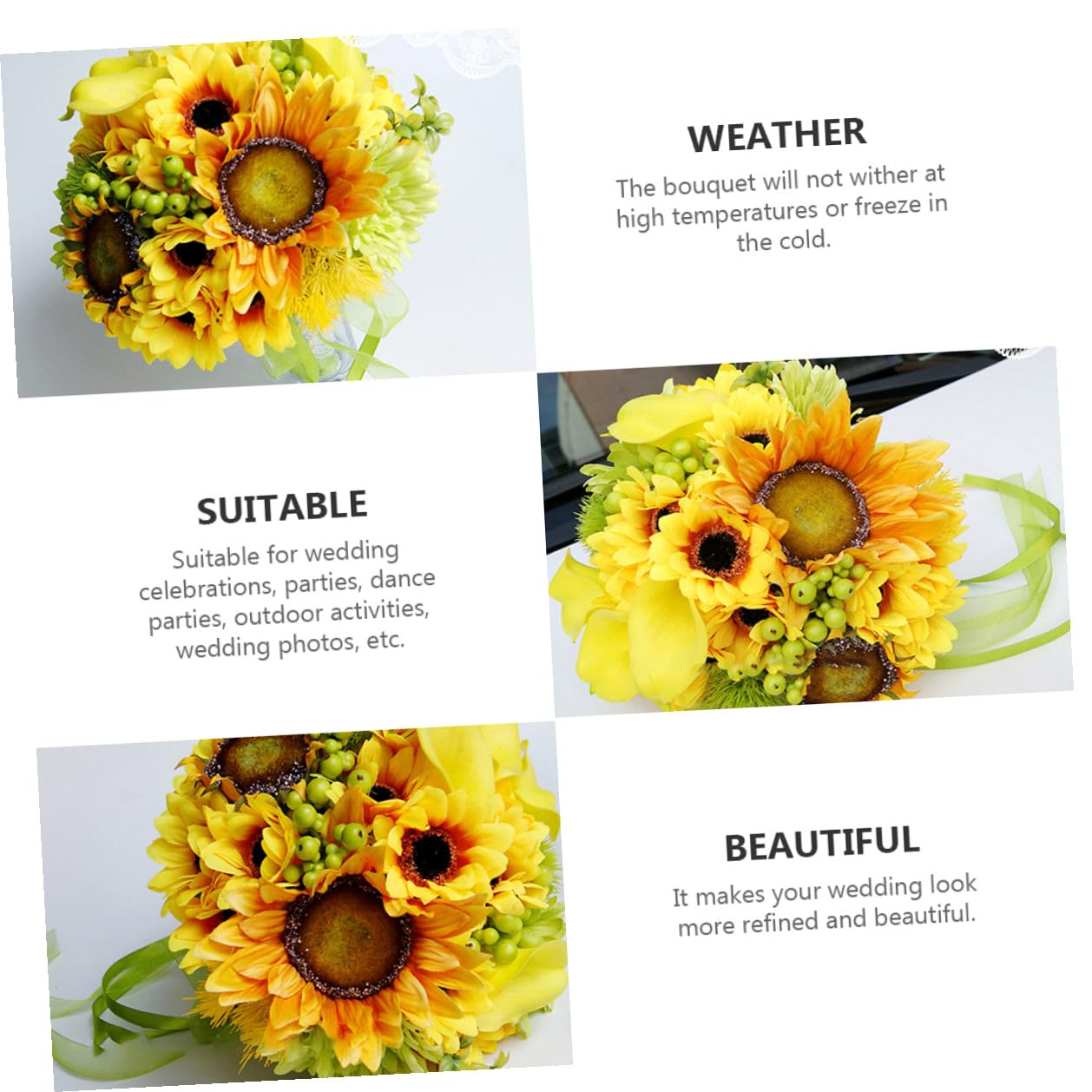 Künstlicher Brautstrauß Sonnenblumenstrauß Hochzeit Deko Party Fotorequisite Langlebig Pflegeleicht