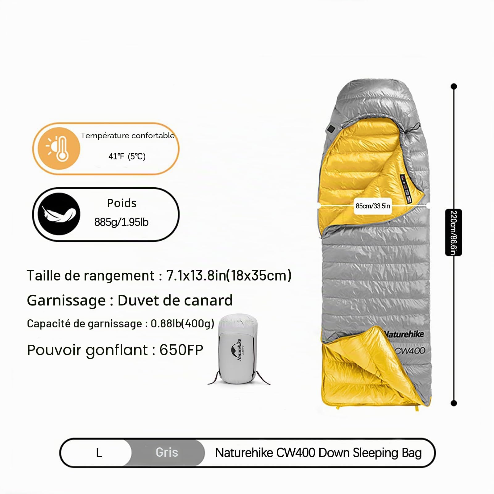 Naturehike Sac de couchage en duvet ultra léger et compact pour adultes et enfants, camping, randonnée et voyage