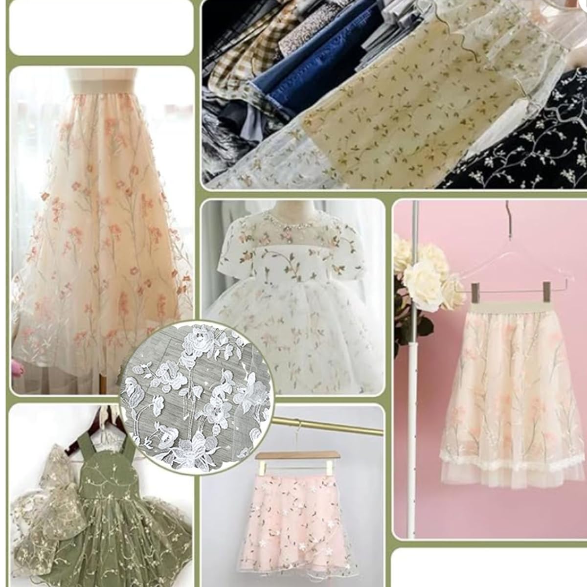 Broderie Dentelle Tulle Tissu 120cm Large Bordure Brodée Fleurs Tissu Floral Dentelle Maille Tissu 3D Fleurs Maille Tulle pour DIY Vêtements faits main Couture Mariage Voile Blanc 3 Yards