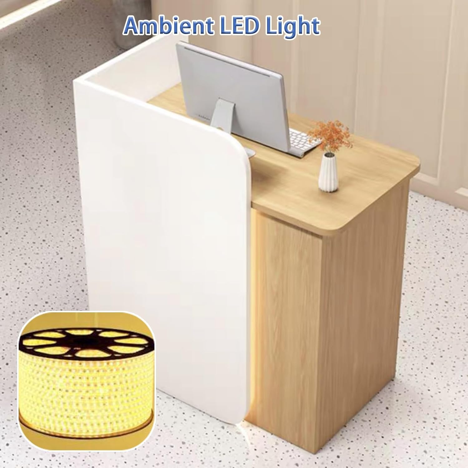 Reception Desk, Office Desk Reception Counter Table, Front Counter Desk, Modern Retail Counter with Lockable Drawer, for Lobby, Retail, Shop, Beauty Salon(Almond-B,80cm/31.5in)