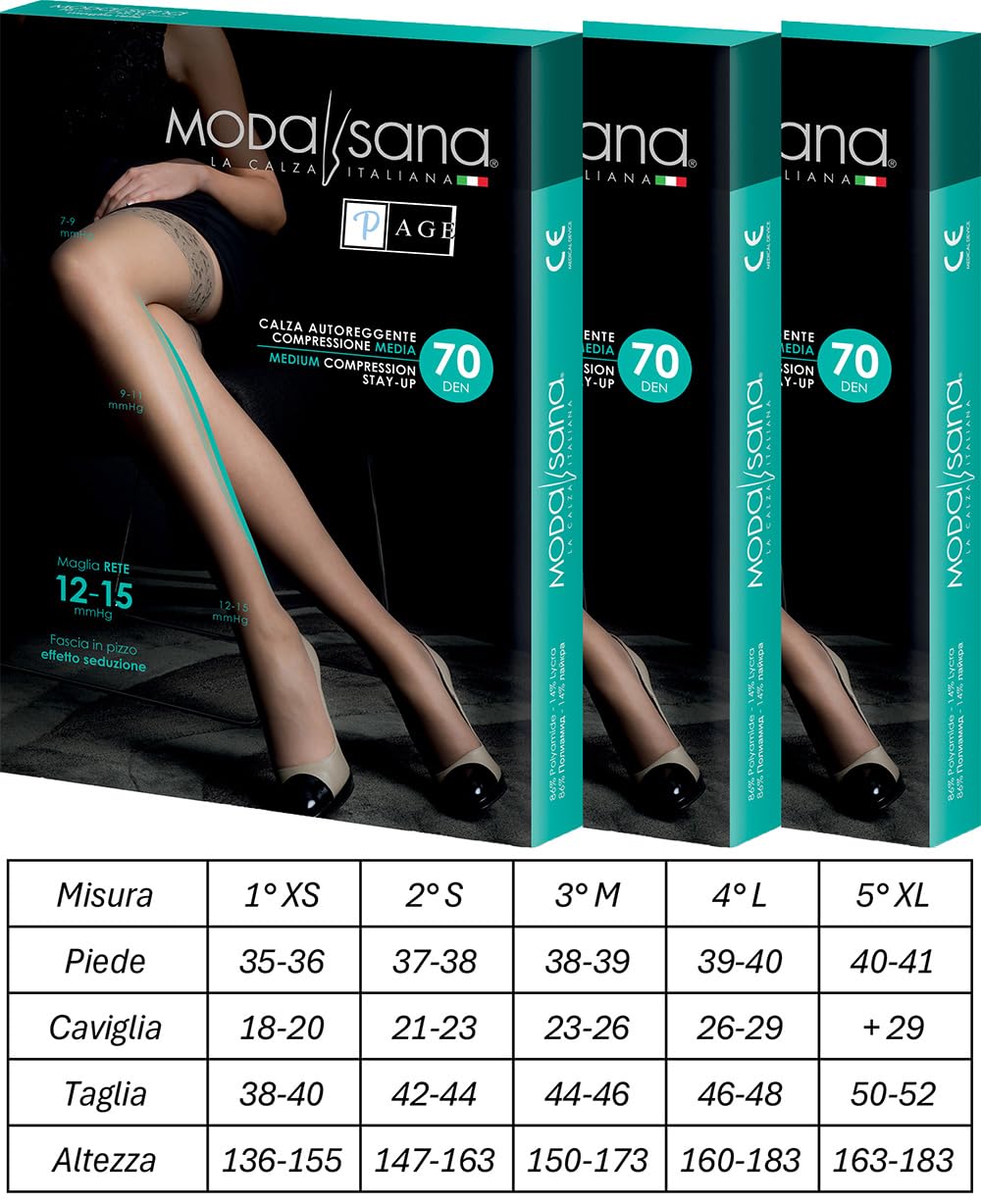 p age 3 Paia di Modasana Autoreggenti 70 DEN Calze a compressione graduata 12/15 mmHg