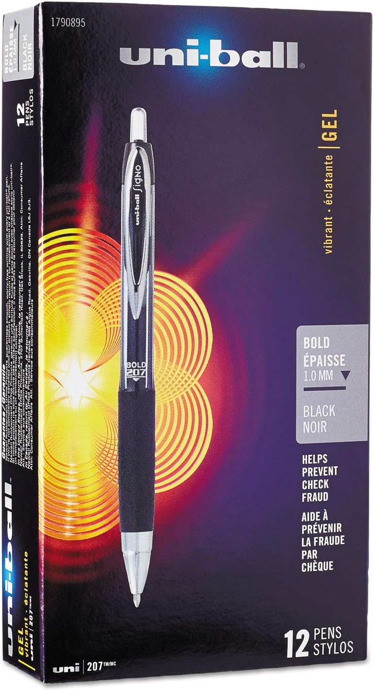 Signo 207 Retractable Gel Pen, Black Ink, 1mm, Dozen