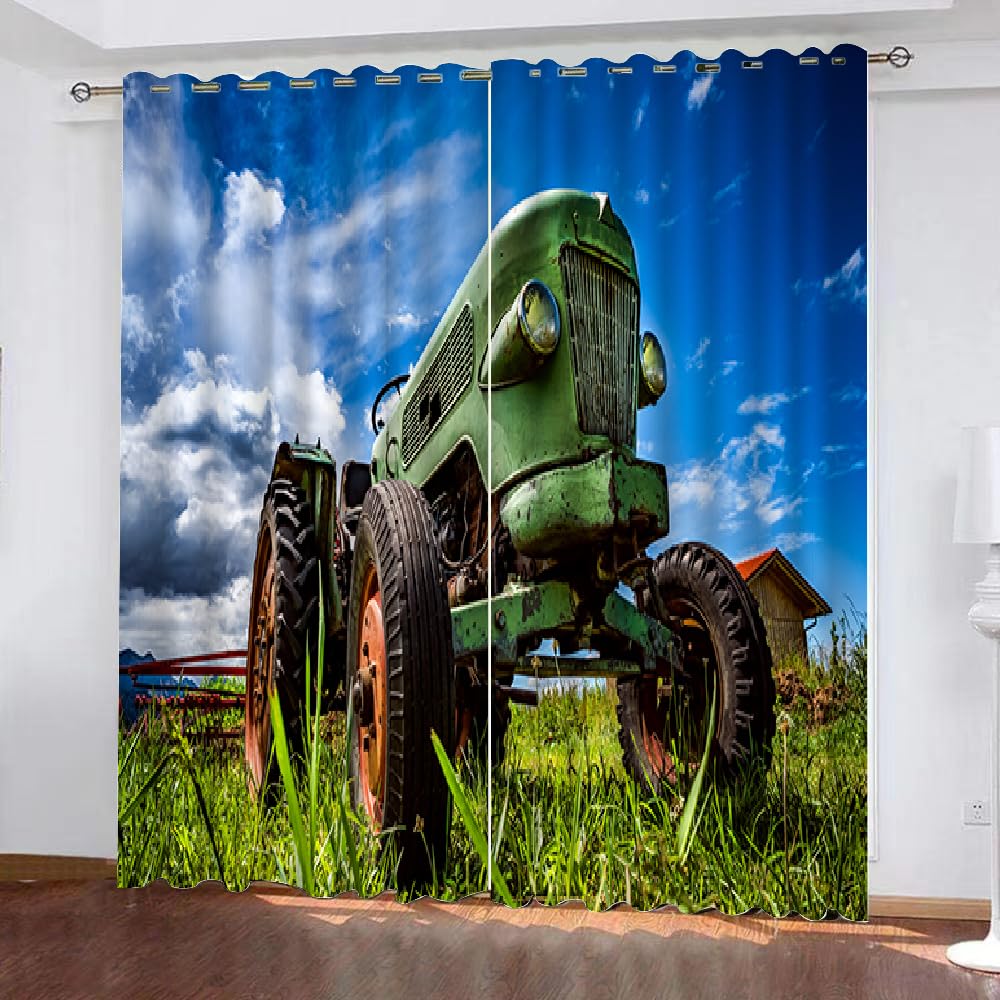 MARBRE 3D Tractor Blackout Curtains Polyester Fabric 2 Panels 117x183cm Thermal Insulated Room Darkening Eyelet Curtain Tractor Truck Window Drapes for Home Decoration(Image 23-13)