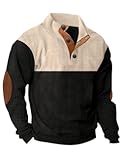 Mens Warm Corduroy Sweatshirt Casual Stand Collar Quarter Fall Metal Button Pullover Sweaters Long Sleeve with Pockets