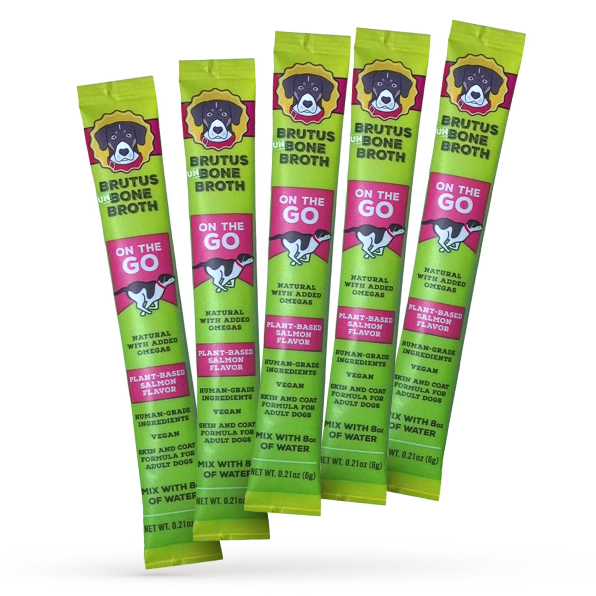 Brutus Broth on the Go Instant Vegetable Broth Powder for Dogs - Human-Grade Food Topper with Omegas 3, 6 &amp; 9 and Turmeric for Dry Food and Picky Eaters - Vegetable Flavor, 5 Sticks