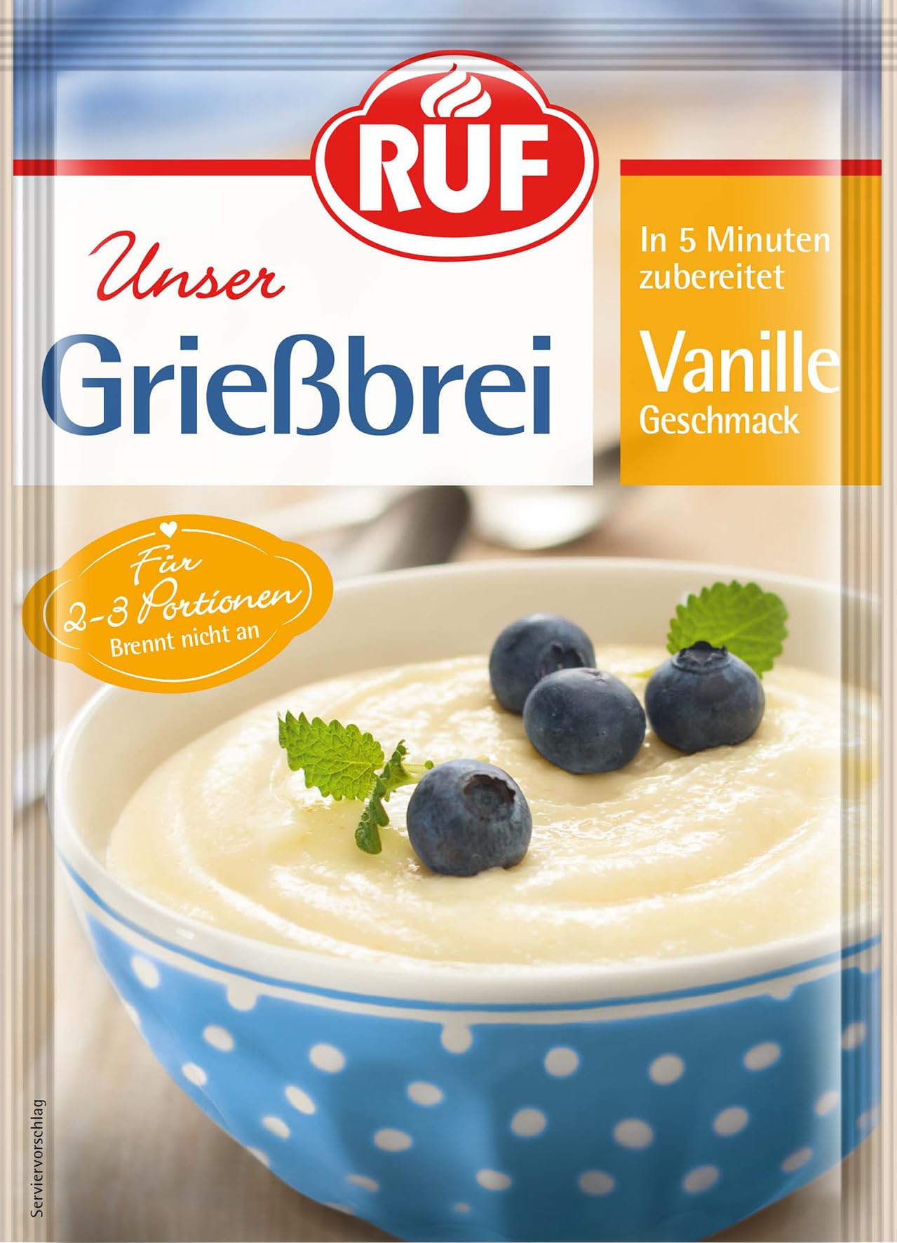 RUF Griessbrei Vanille, 2-3 Portionen als Dessert, Zwischenmahlzeit oder süße Hauptspeise, fertig in nur 5 Minuten