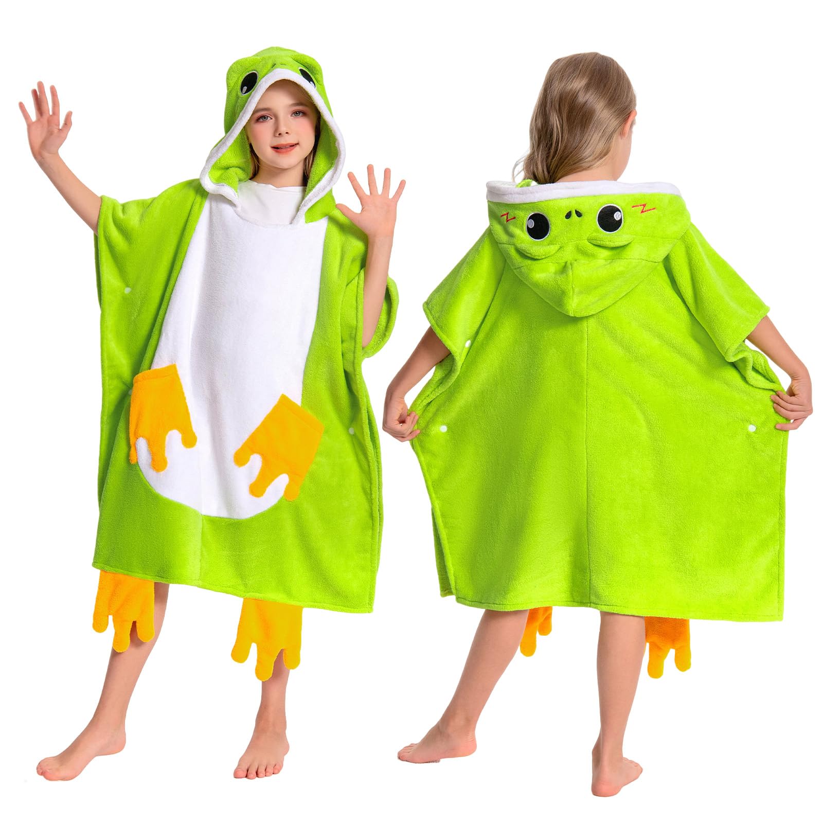 OLAOLA Frog Hooded Kids Beach Towels, Soft Absorbent Kids Hooded Bath Towel Wrap for Boys Girls, Toddler Pool Swim Towel with Hood for Ages 3-12