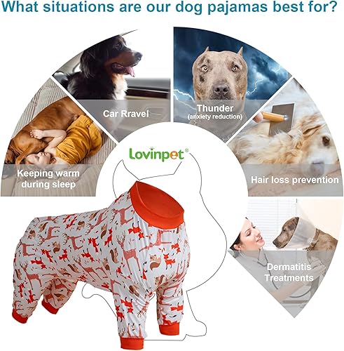Miniatura 3 de LovinPet Ropa para perros grandes y niñas XL  Pijama para perros grandes, tela elástica ligera, overol para perro con estampado de crema de bichos,