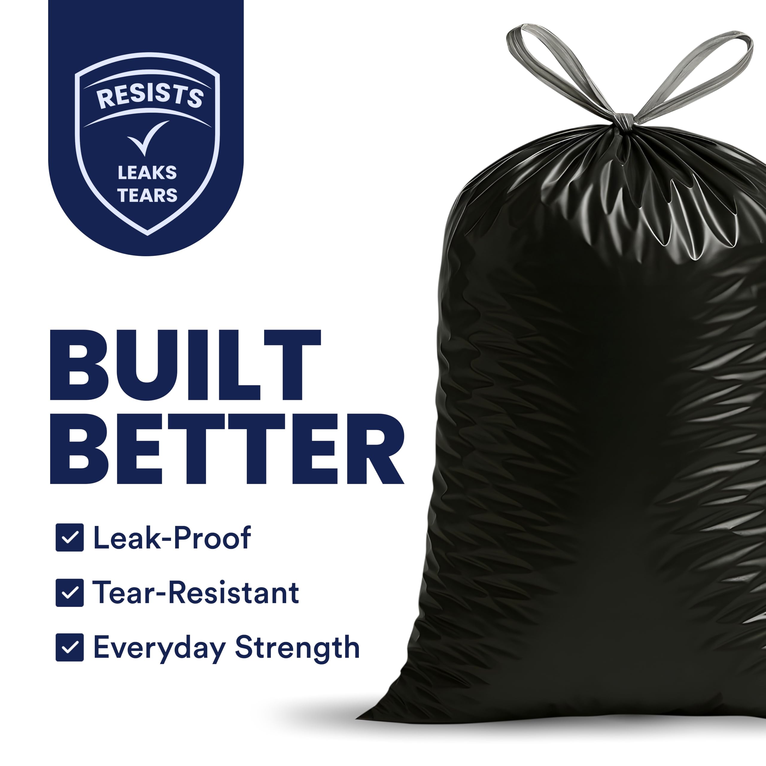 Plasticplace Bolsas de basura de cocina extra altas con cordón de 13 galones | Negro 1.2 mil, 24 pulgadas de ancho x 31 pulgadas de alto (200 unidades)