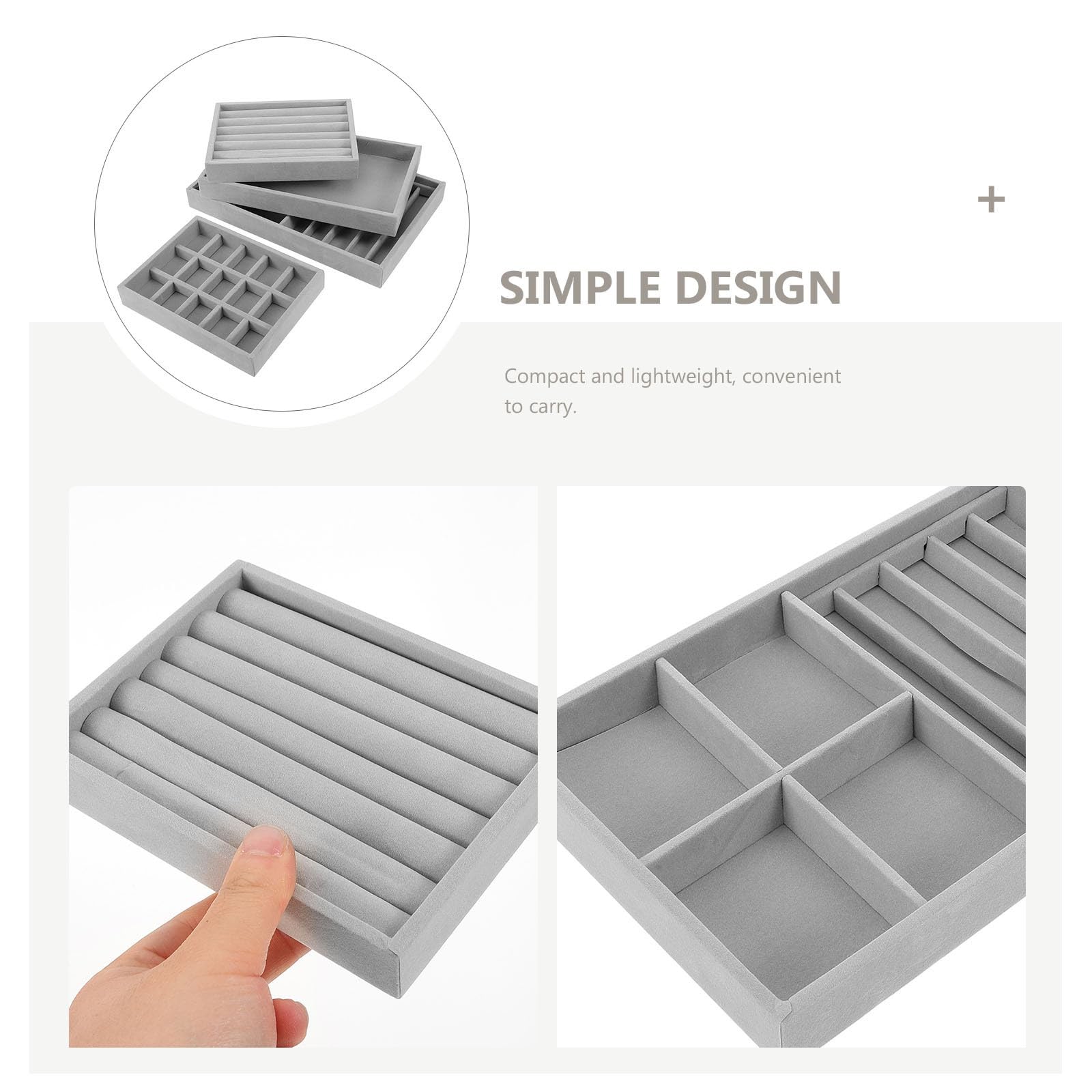 Bandeja para Anillos para Joyería de 15 Compartimentos, Flocada, 4 Piezas | Organizadores de Joyas para Anillos, Diseño de Rejilla para Anillos y Collares, Uso en Hogar y Joyería