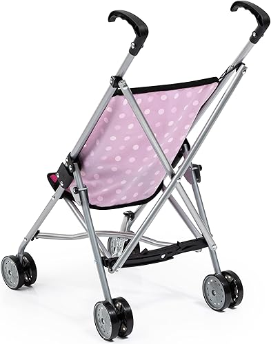 Miniatura 3 de Bayer Cochecito paraguas Buggy - Lunares rosa y blanco intenso - Accesorio para muñecas de hasta 18 pulgadas, diseño plegable, cinturón de