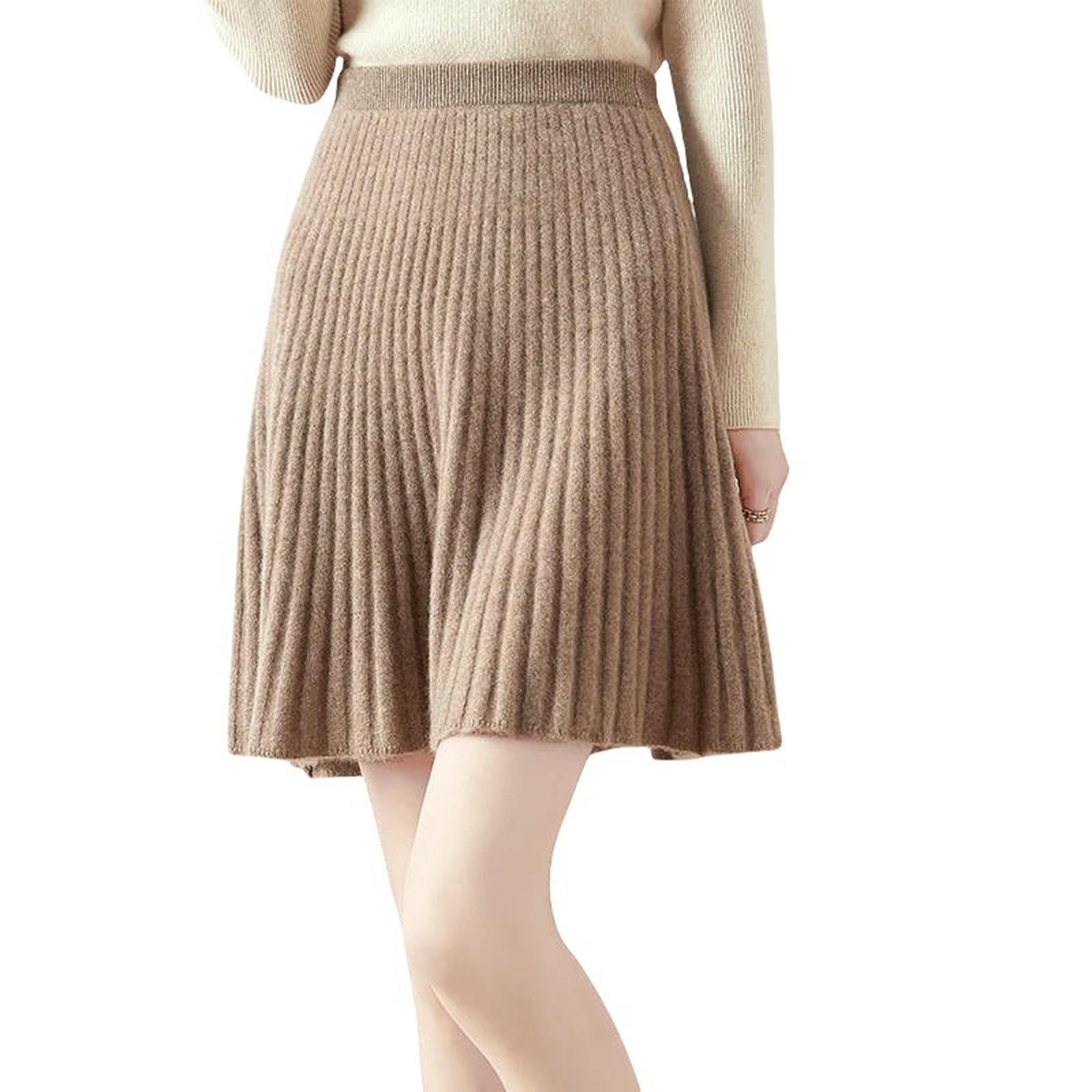 Rock Damen Rock Frauengestricker Minirock Herbst Und Winter Frauenmode Kleiner Regenschirmrock-Kamel-XL