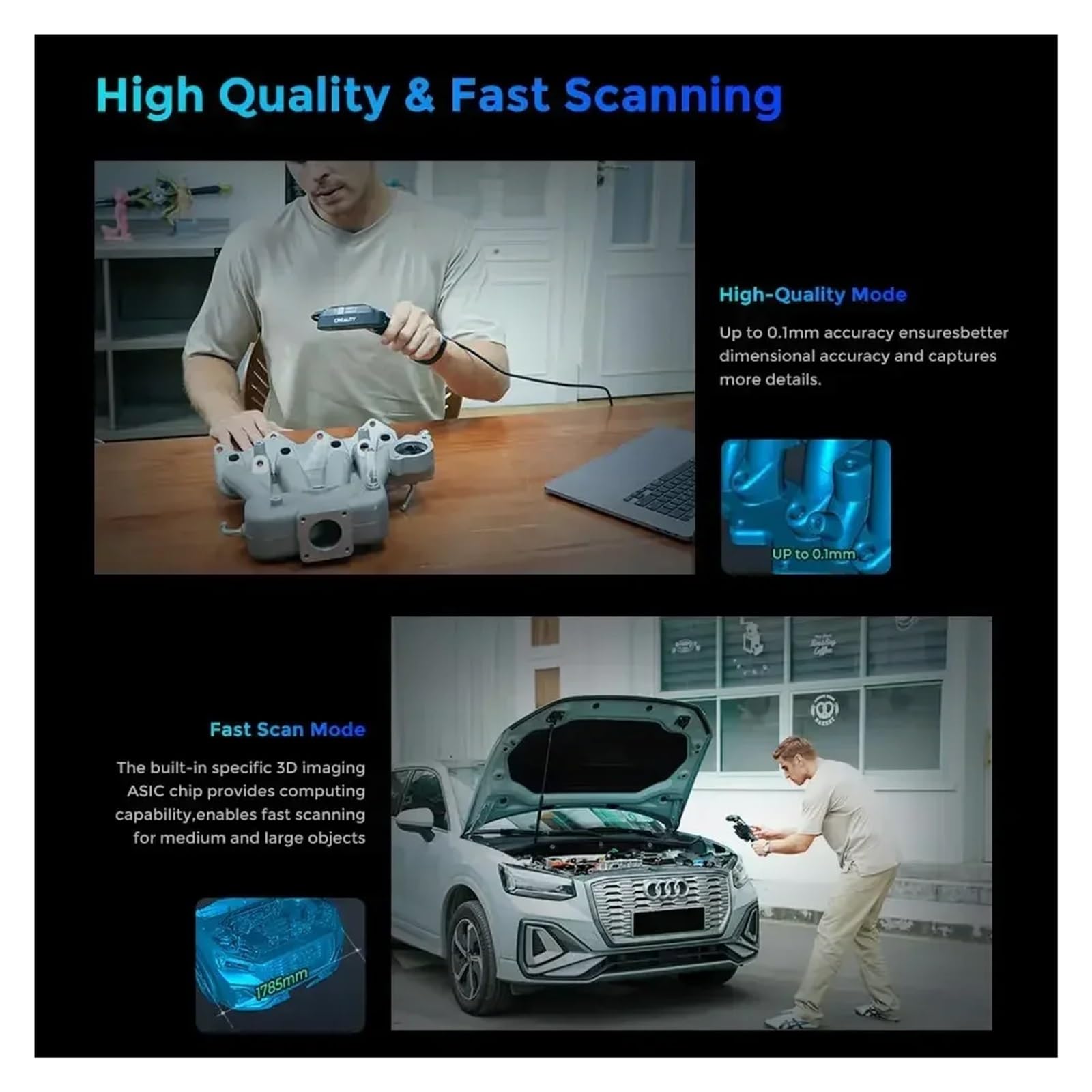 Scanner 3D CR-Scan Pro WiFi Wireless Scansione Portatile Anti-shake Tracking 0.1mmAccuracy