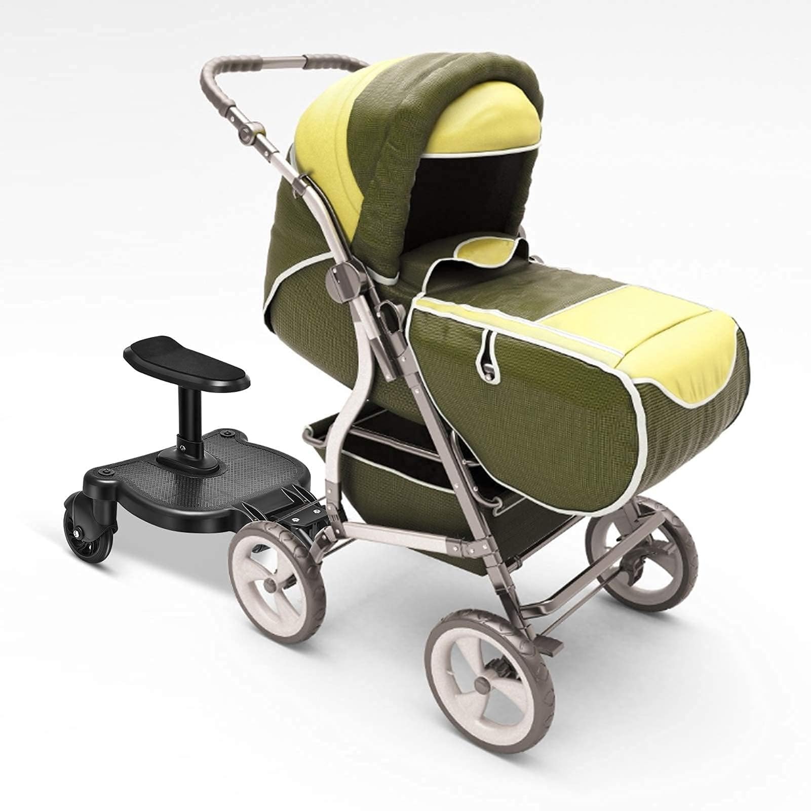 Attacco per pedana per passeggino – Sedile per pedana per carrozzina | regolabile 2 n 1, dispositivo di guida con ruote scorrevoli, piattaforma per aliante universale per bambini 13,4 x 13,0 x 3,5