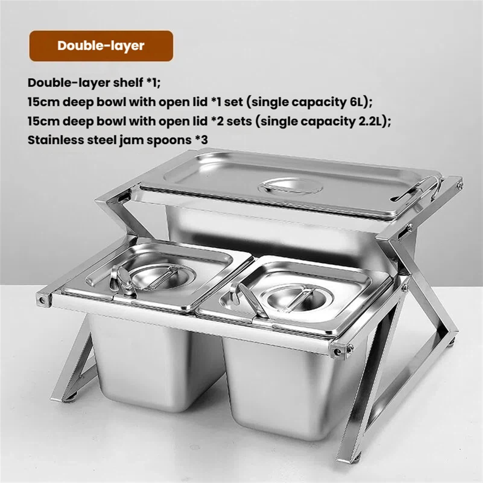 Set di contenitori per condimenti regolabili in acciaio inossidabile con coperchi e cucchiai, perfetti per cucina, buffet, cibo, uso domestico, barbecue e accessori per feste