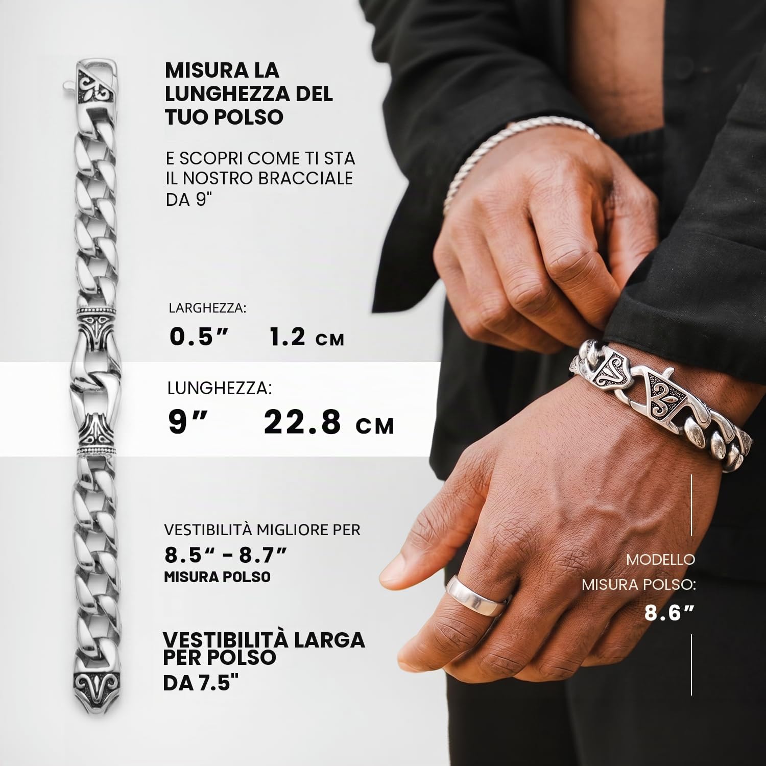 URBAN JEWELRY Amazing Stainless Steel Men's link Bracelet Silver Black 9 Inch with Necklace Option 21 inch (With Branded Gift Box) | Fleur - Bracciale placcato oro 24 carati, resistente allo sbiadimento, finitura lucida, resistente, stile a catena