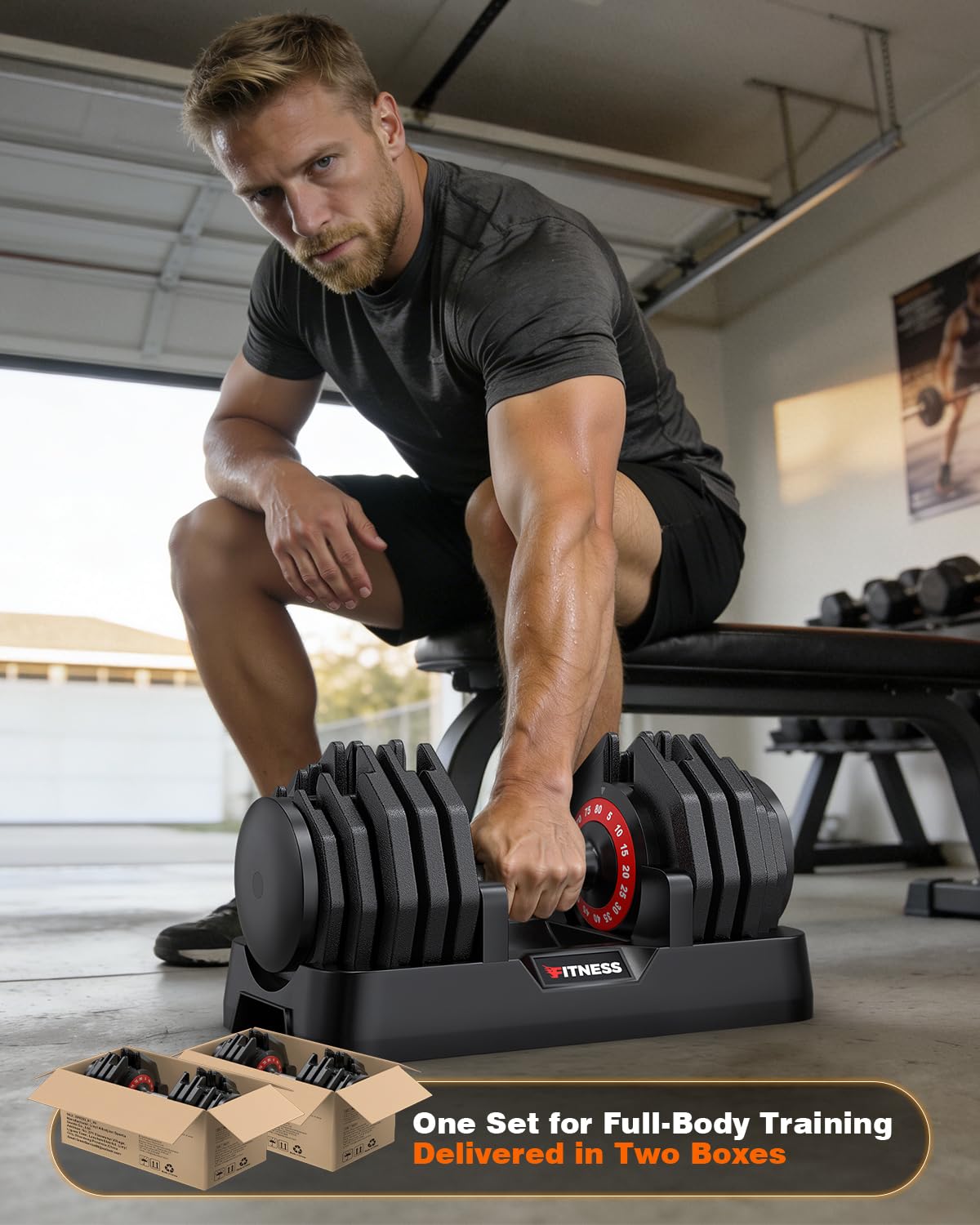Adjustable Dumbbell Set for Home Gym Strength Training | 25/55/80LB Pair, 10-in-1/16-in-1 Weight Set, 1-Sec Quick Adjust, Non-Slip Knurled Grip, Dual-Lock Safety, Space-Saving Tray