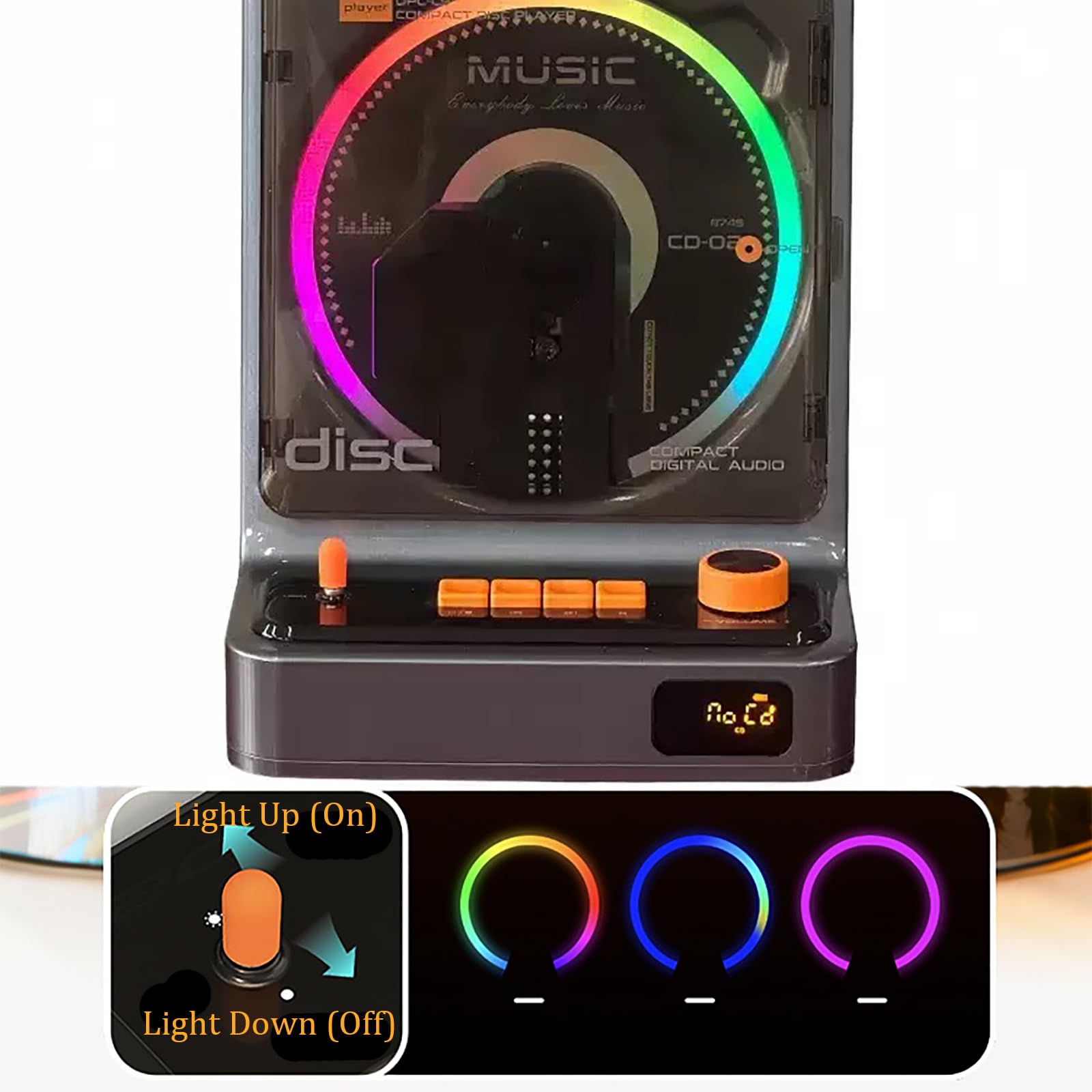Lettore CD portatile con telecomando, supporta la modalità CD/USB/FM, Bluetooth bidirezionale, ingresso AUX, luce ambientale colorata per casa e regali