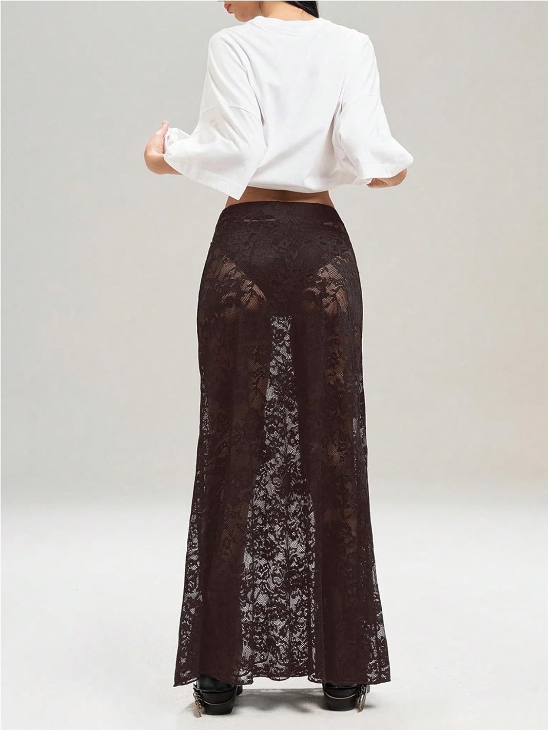 Milumia Women's Sexy Sheer Mesh Lace Maxi Skirt Y2k See Through Flowy Long Skirt - Image 3