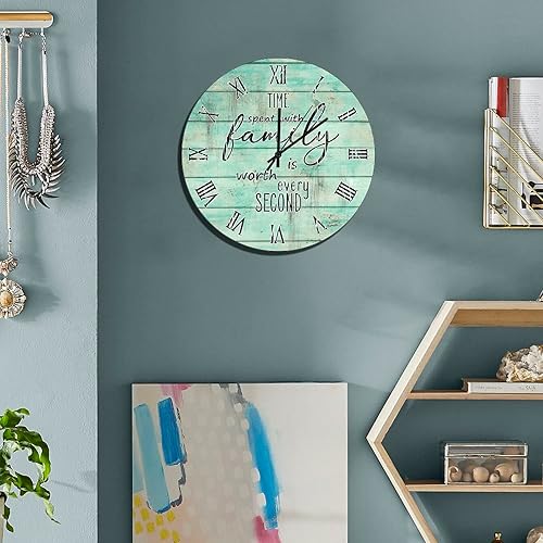 Miniatura 49 de UFunhome Reloj de pared de madera con cita familiar, el tiempo que pasa con la familia vale la pena cada segundo, reloj colgante redondo, funciona