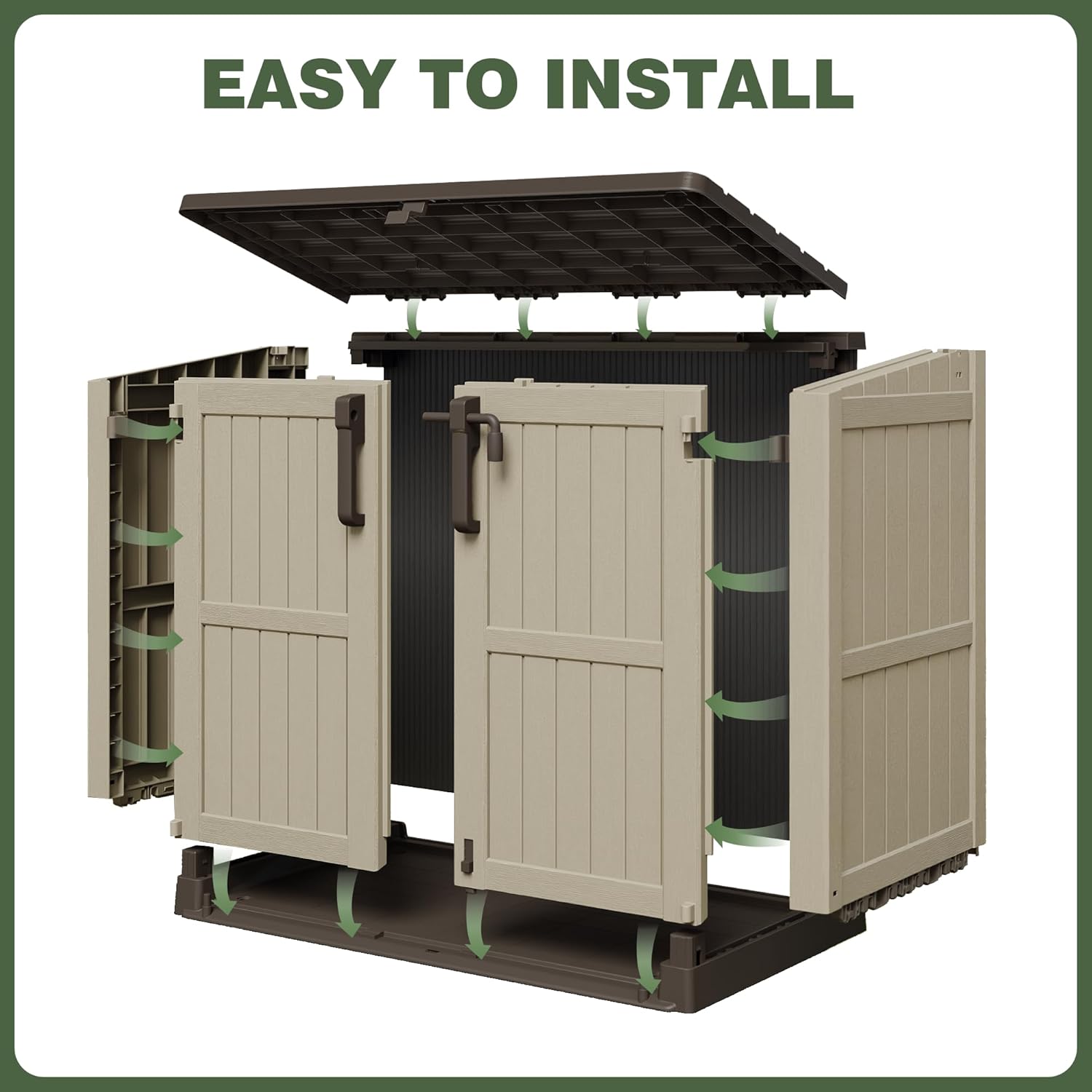 LHBcraft Waterproof Outdoor Storage Box 36 Cu Ft with Lockable Doors, Portable Horizontal Resin Storage Shed, Easy to Assemble, Outdoor Storage Cabinet for Backyards, Brown-Beige
