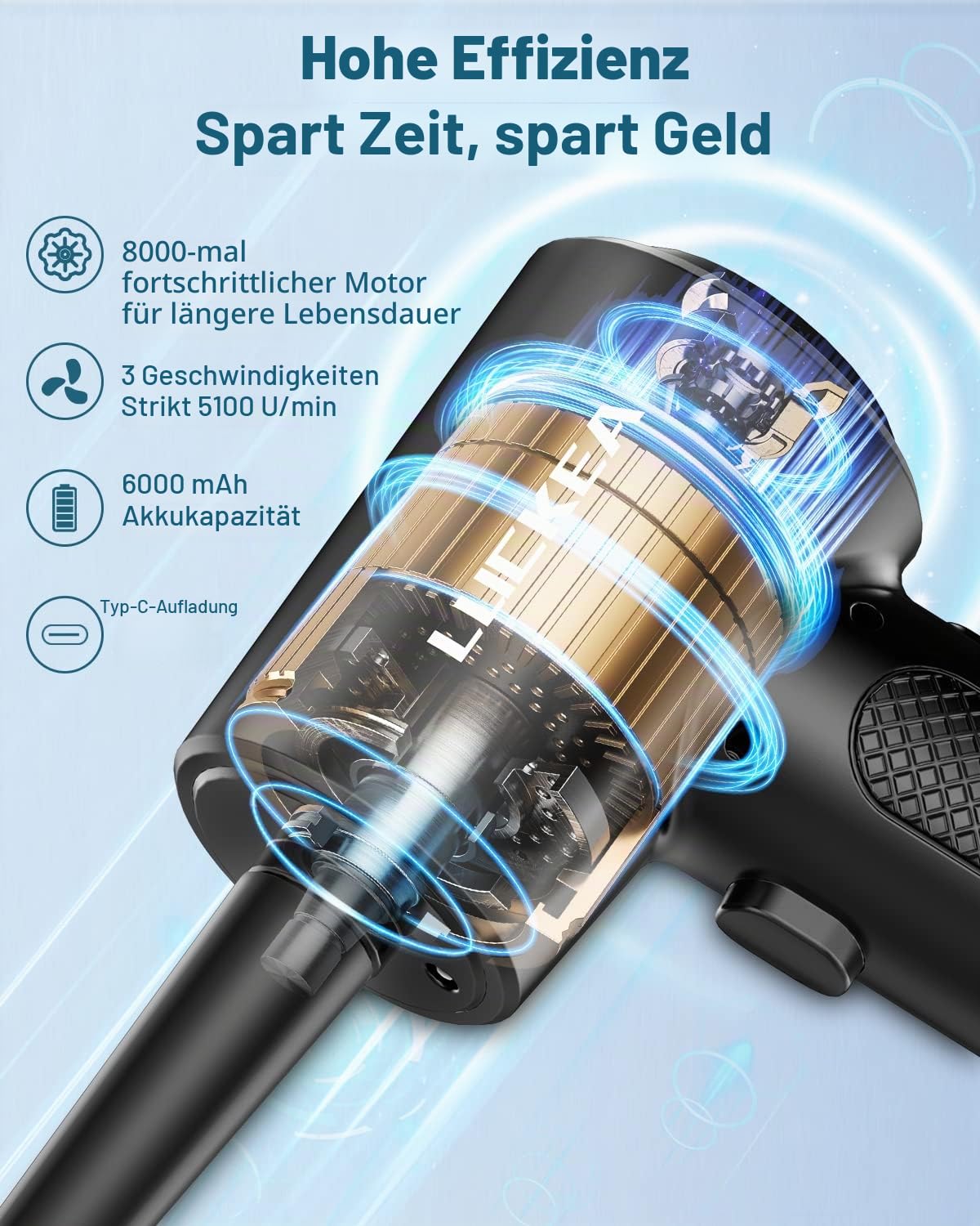 Elektrisches Staubgebläse Druckluftspray PC Reinigungsset 3-Gang Air Duster mit LED-Licht