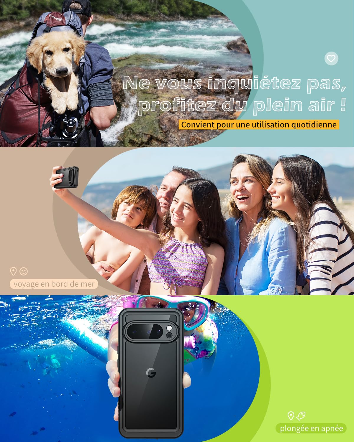 Lanhiem Coque pour Google Pixel 10 Pro IP68 Étanche Antichoc Intégrale Noir | Waterproof,Double Renforcé,360° Protection Écran+Caméra,Antipoussière,Incassable Etui,Avant et Arrière Housses,Chantier