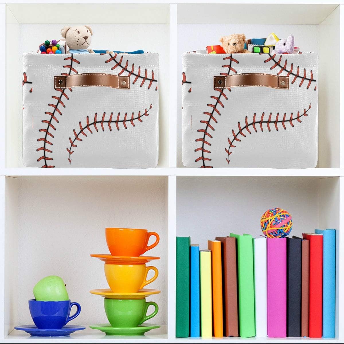 AUUXVA Baseball Storage Basket, Sports Theme Softball Large Storage Bins Box with Handles, Easter Gift Baskets Ideal for Baby Kids, Room Nursery Decor, Organizing Clothes, Toys, Books, Collapsible