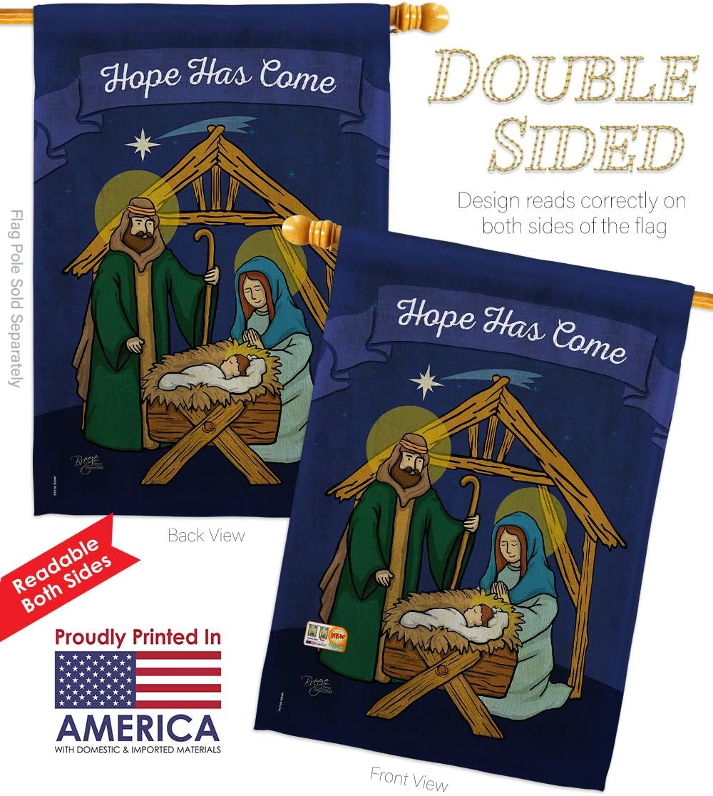 Breeze Decor Hope Has Come House Flag Winter Nativity Three King Religious Holy Family Season Wintertime Christian Decoration Banner Small Garden Yard Gift Double-Sided, Made in USA