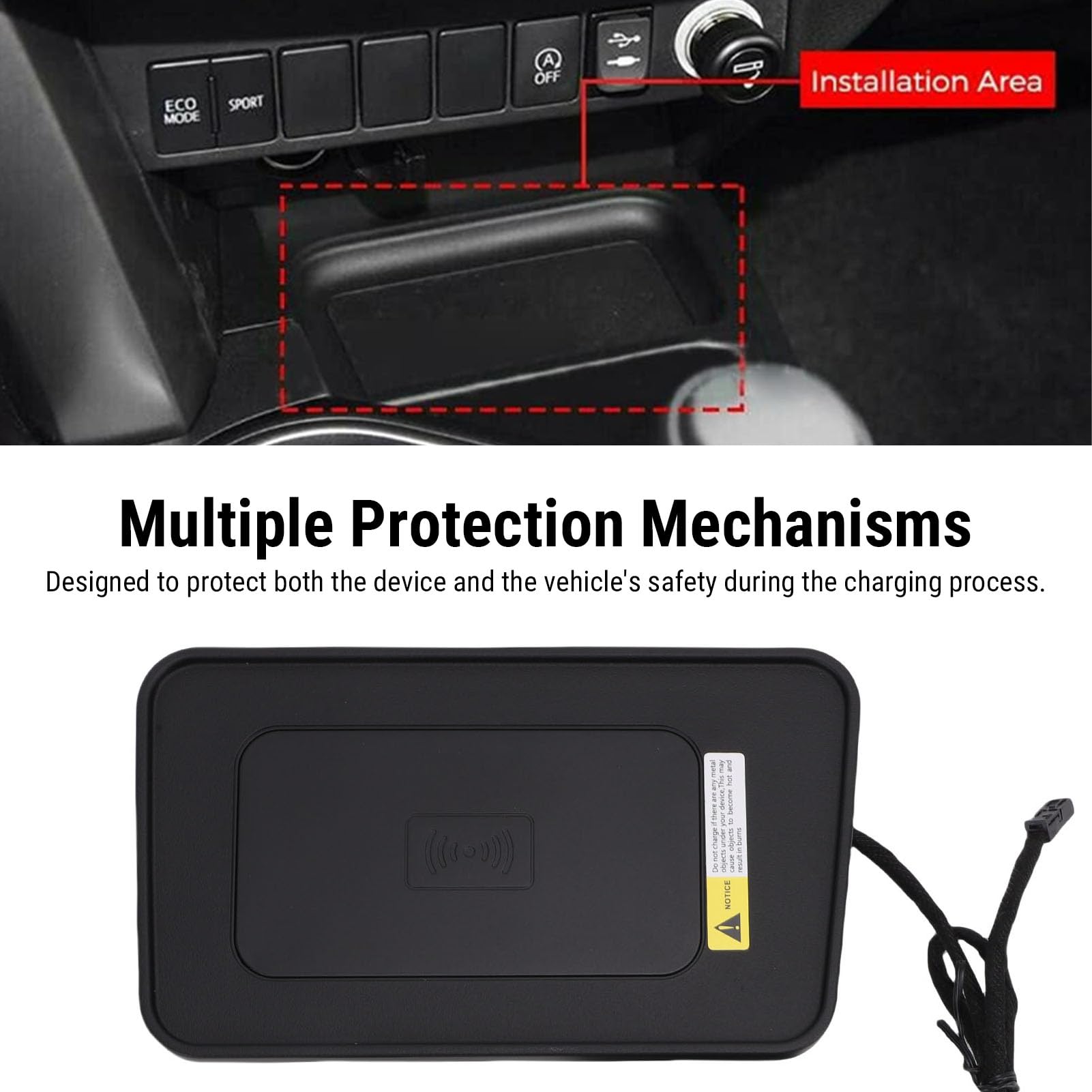 Cargador Inalámbrico para Coche, Cargador con Alfombrilla de Silicona Antideslizante, Almohadilla de Carga con Múltiples Mecanismos de Protección, Ideal para Instalación en Consola Central