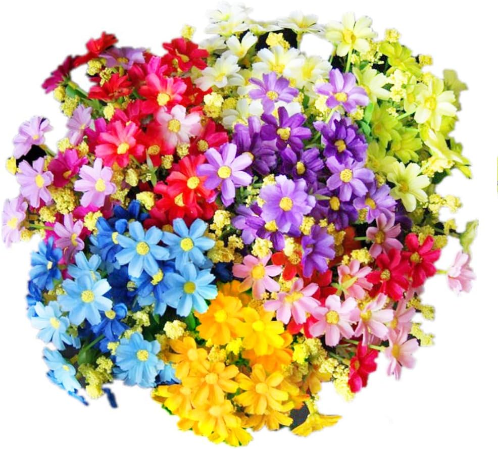 EQLEFDaisies Artificial Flowers Lifelike Fake Daisy White, Pink, Purple, Yellow, Blue Flower Decorations for Home Garden Wedding Bouquet 5 Bunches