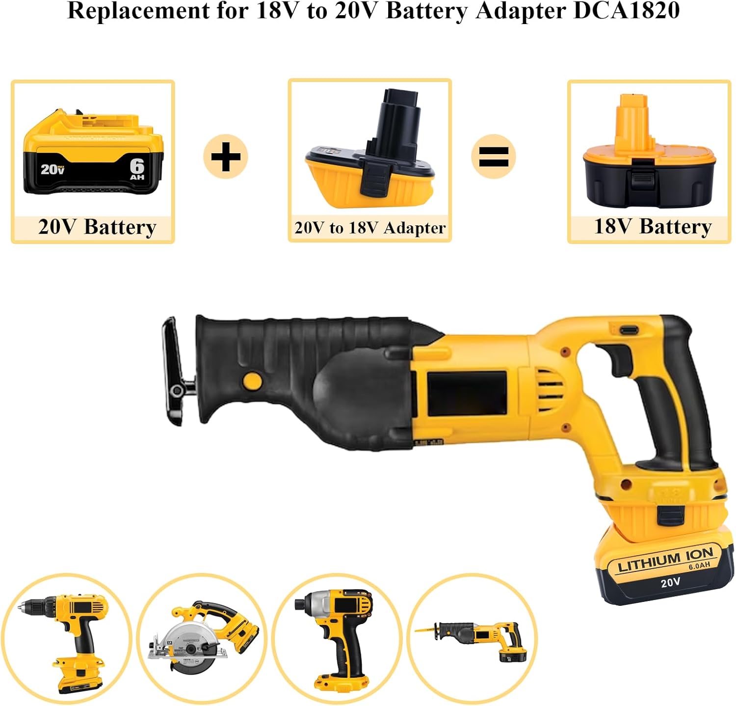 DCA1820 Adapter Compatible with 18V Battery Tools, Compatible with 20V Max Lithium Battery DCB203 DCB204 to 18V XRP NiCad NiMh Batteries DC9096