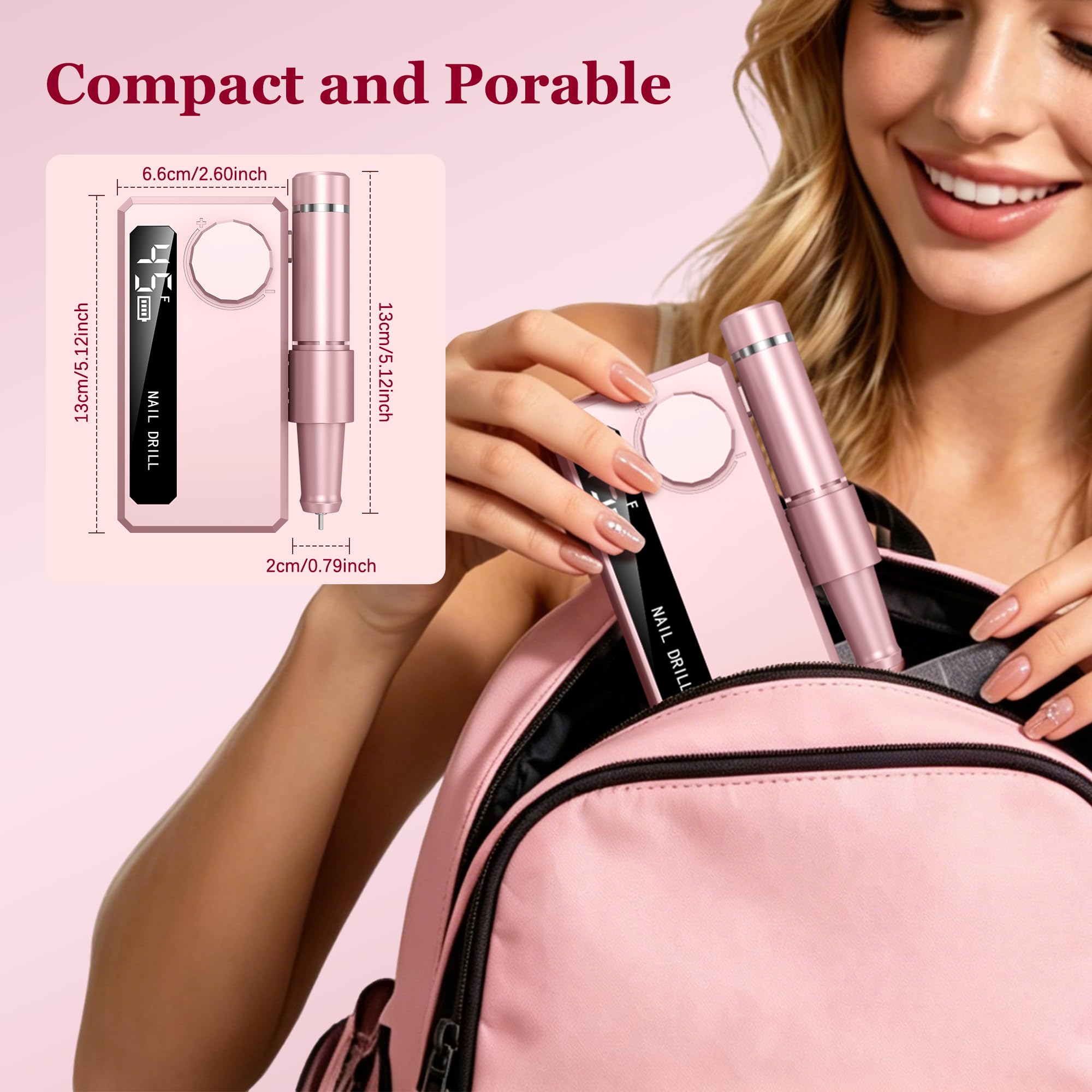 Fresa elettrica per unghie, professionale, per unghie in gel e acrilico, 45000 giri/min, senza fili, ricaricabile, kit per pedicure e manicure, per piedi e mani