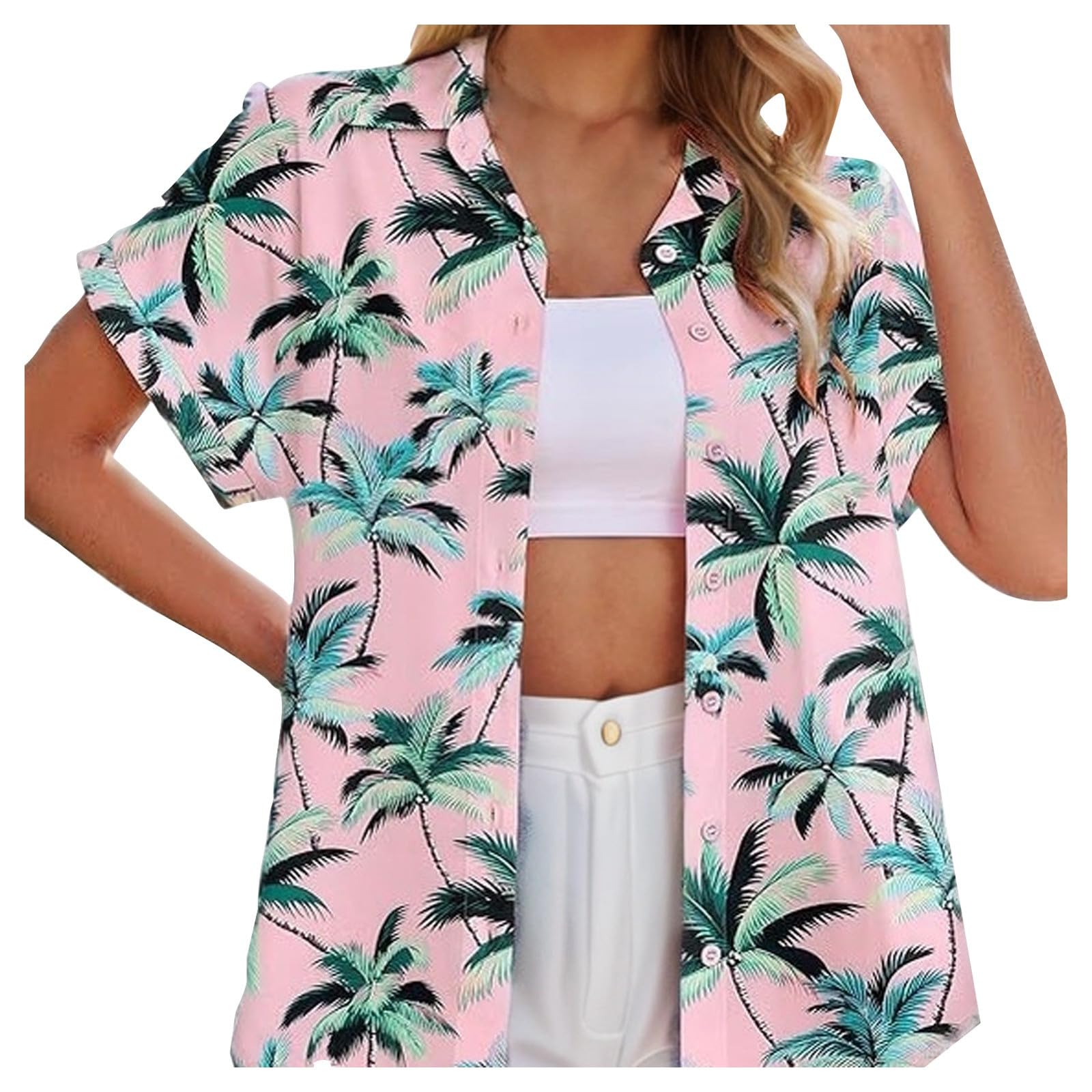 Lustige tropische Hemden für Damen, kurzärmelig, lässig, Sommer, Hawaii, Button-Down, Aloha, Karibik-Kreuzfahrt, Grafik, 80er-Jahre-Shirt, Strand, Bowling-Shirt, Mexiko, Kreuzfahrt, Party, Vintage