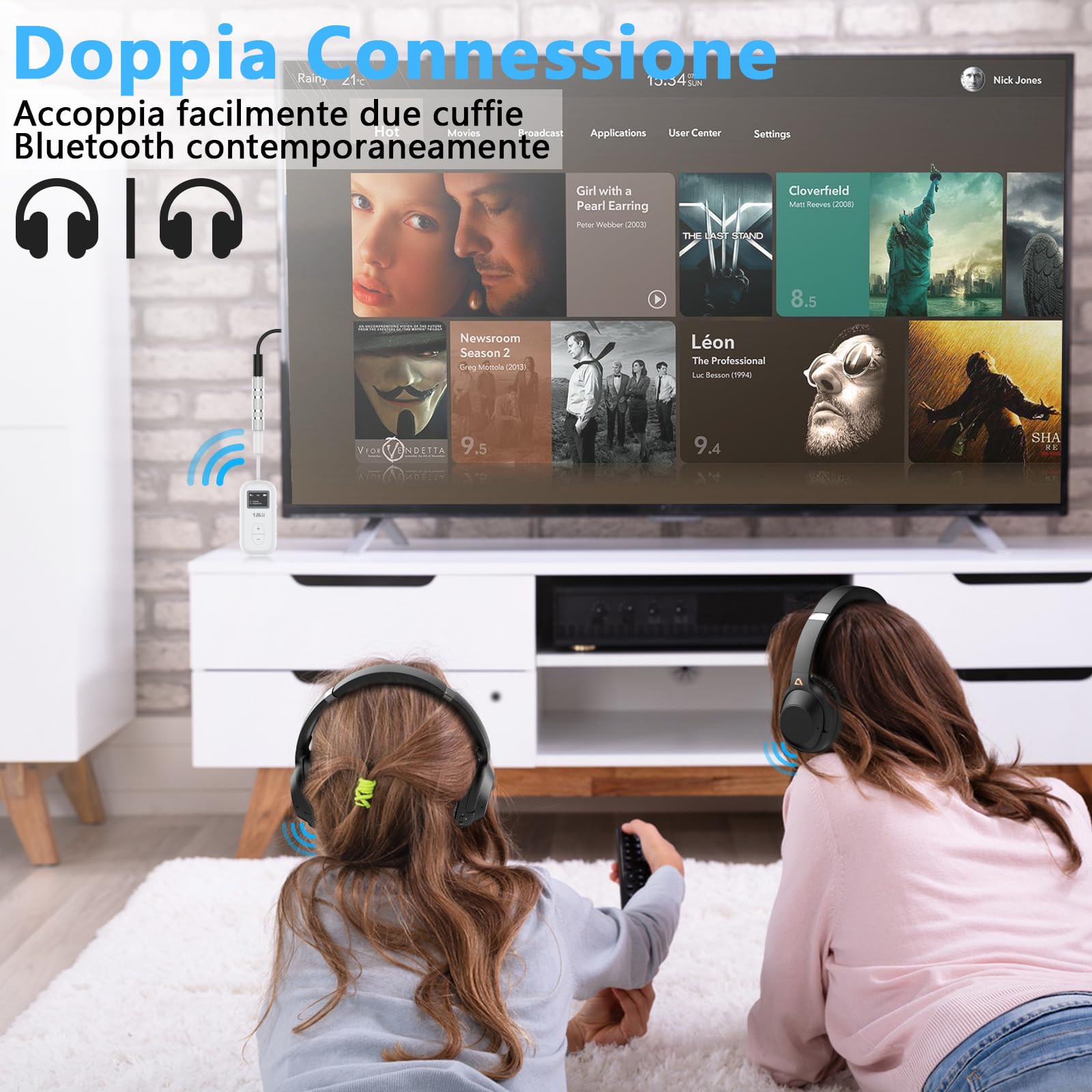 1Mii SafeFly Dual Trasmettitore Bluetooth 5.3 con display OLED per un massimo di 2 cuffie wireless, con aptX HD/AD/LL, utilizzo con jack audio da 3,5 mm su aerei/palestra/TV/iPad/tablet