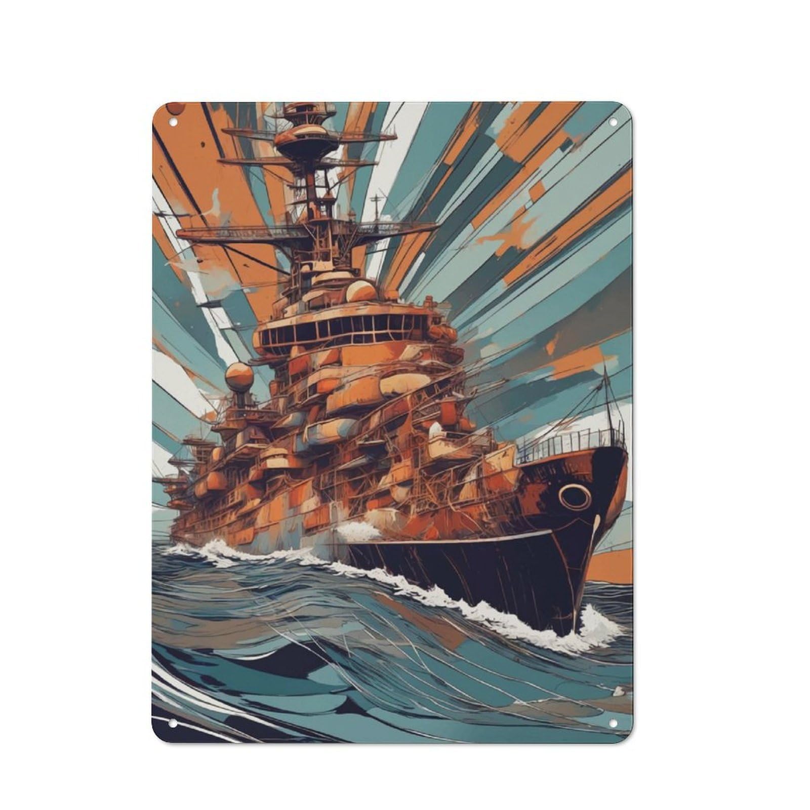 Junmoney Ship Battle-1 Metal Wall Sign 40X30cm Featuring Ship Battle For Home Bar Wall, For Themed Interiors In Home Bars And Entertaining Spaces