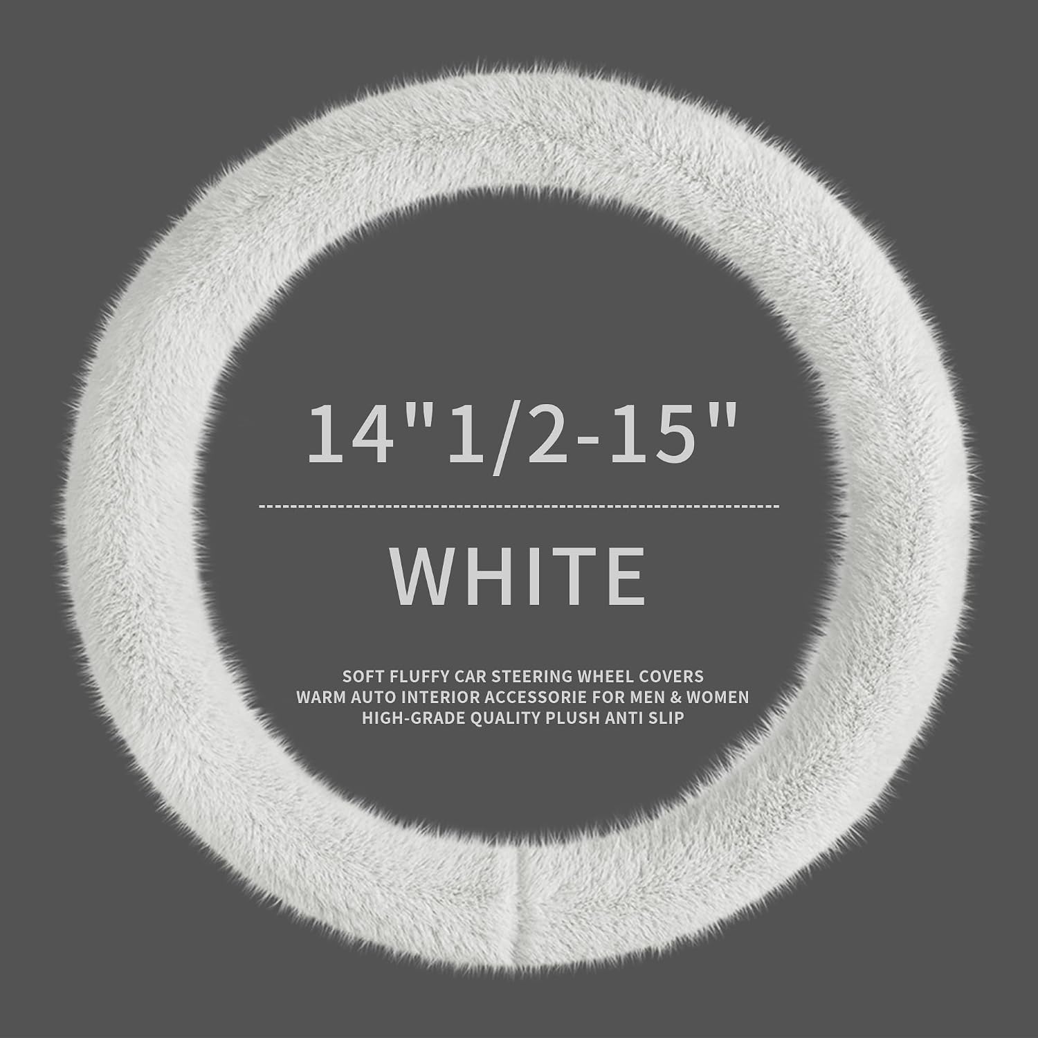 LACDL Fuzzy Winter Steering Wheel Covers for Women, Warm Cute Fluffy Car Wheel Cover for Sedan Suv, Super Soft Furry Girly Auto Plush Car Handle Cover for Cold Weather, White, 14-15inch, Standard Size