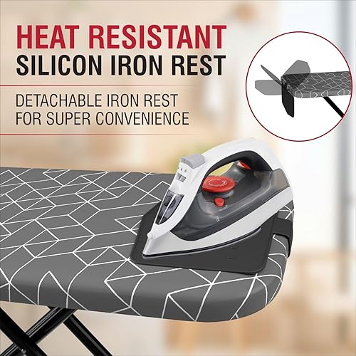 Miniatura 7 de Xabitat Tabla de planchar de metal completo de 48 x 15 pulgadas con soporte de hierro de silicona, montaje en pared y gancho para colgar en el