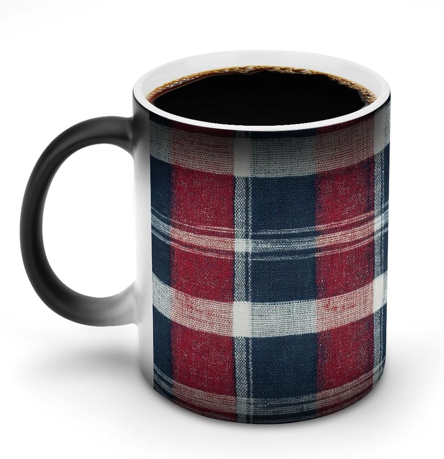Check Pattern Red And Blue Plaid Color Changing Mug Heated Ceramic Cup Heat Sensitive Coffee Mug Fun Gift