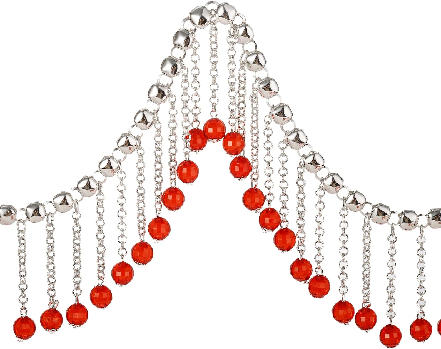 1Yard Silver Handmade Metal Chain Flat Round Disc Pendants with Tassel crystal Beaded Trim for Wedding Decor DIY Accessories Crafts Sewing(Multicolor)