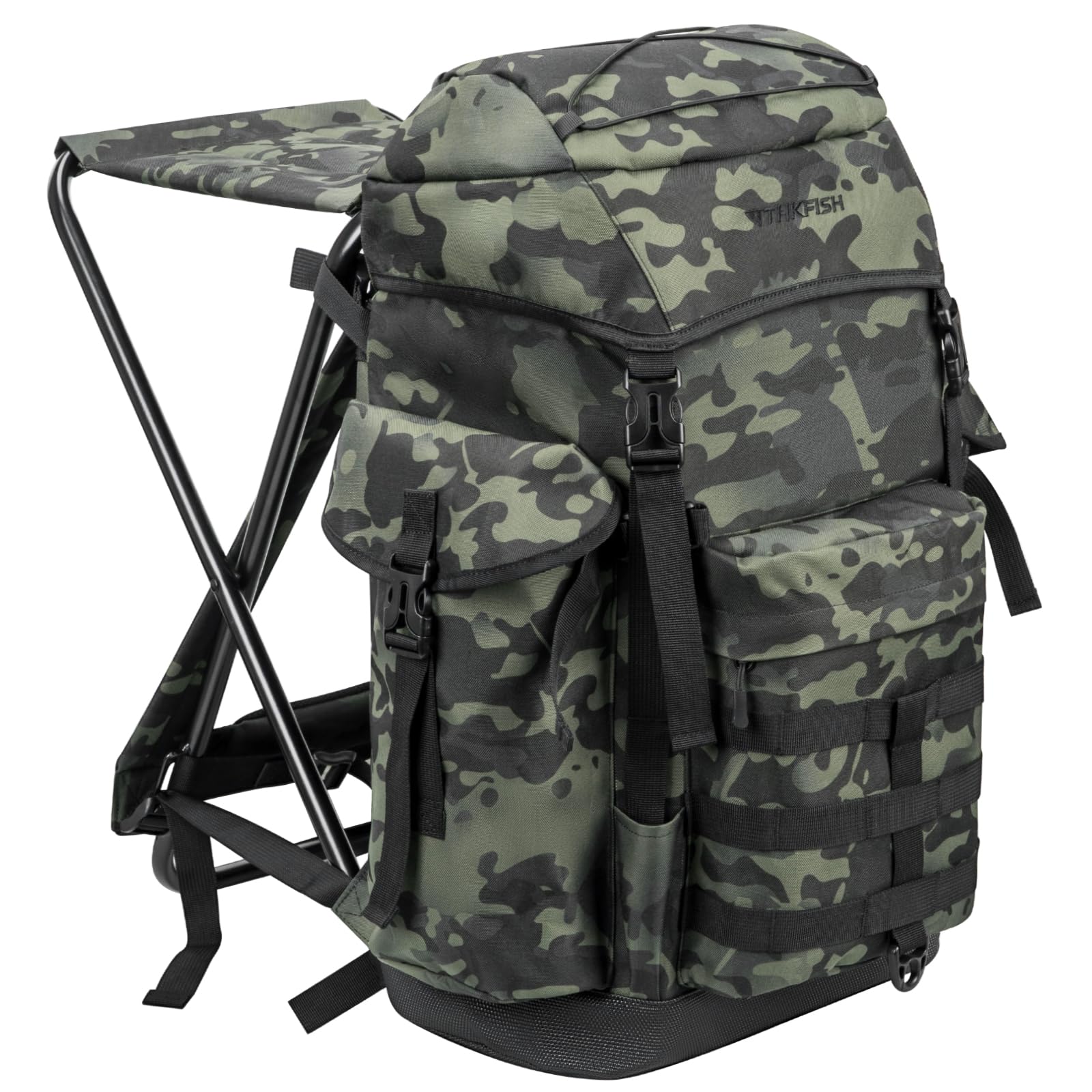 THKFISH Mochila de pesca con silla, camuflaje, Pesca