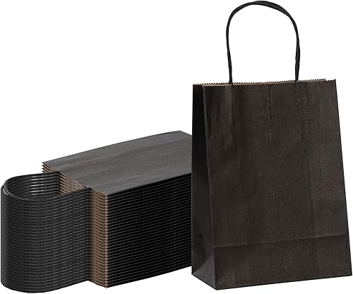 Saving Nature - Bolsa pequeña de papel negro, con asas, 6 x 3 14 x 8 14 pulgadas, caja de 100 unidades