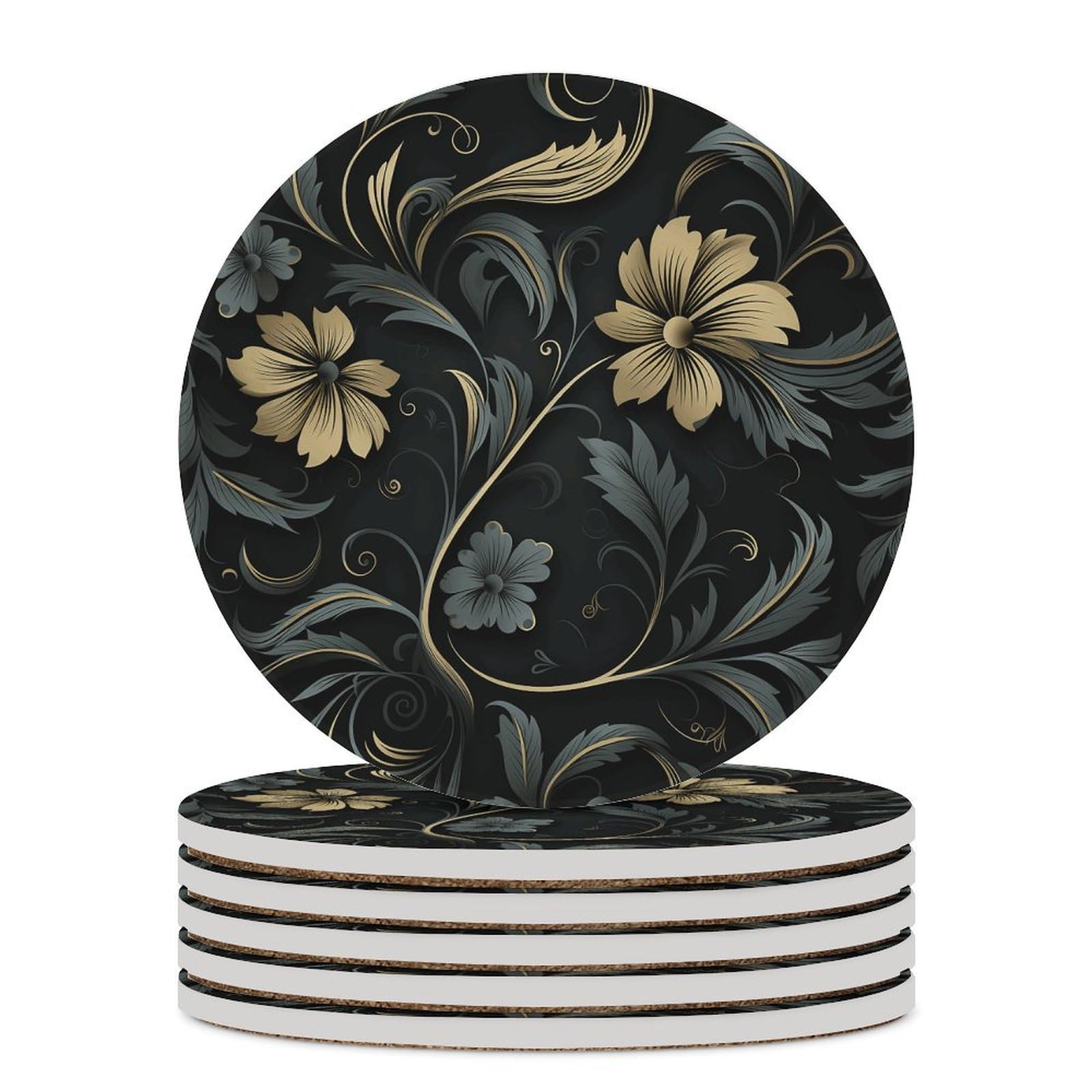 Dessous de verre élégant à fleurs noires en céramique premium