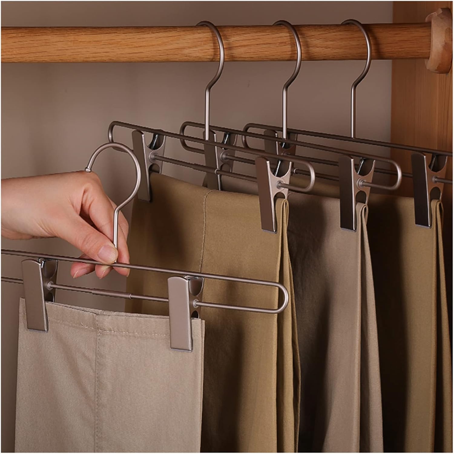 Laundry Rack, 5 Pack Metal Pants Skirt Hangers with Clips, Adjustable Clip Metal Trouser Hangers, Clip Hangers for Jeans Pants Heavy Duty
