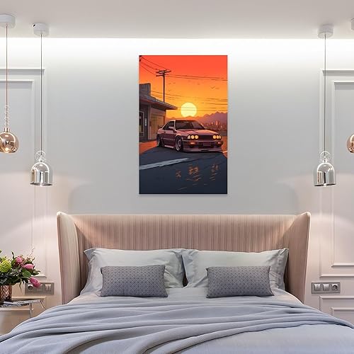 Miniatura 8 de Arte de pared Puesta de sol y JDM - Póster japonés de coche deportivo para decoración de interiores, pintura de pared, póster de arte de pared,